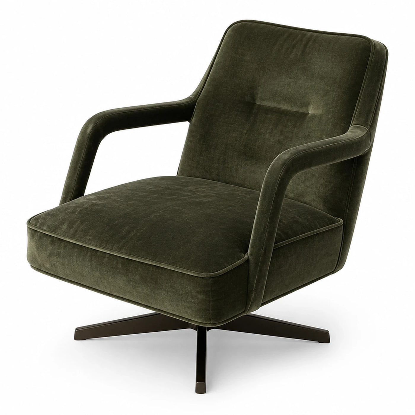 Green Velvet Swivel Armchair with Metal Base