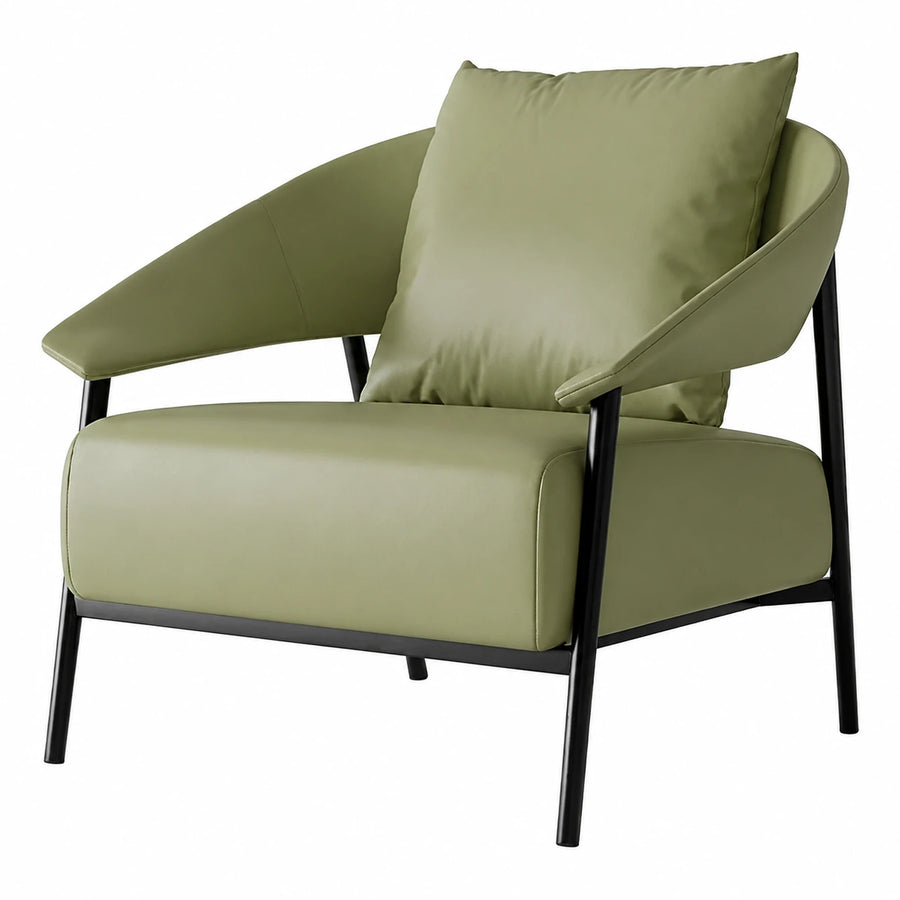 Green Leather Armchair with Black Metal Frame