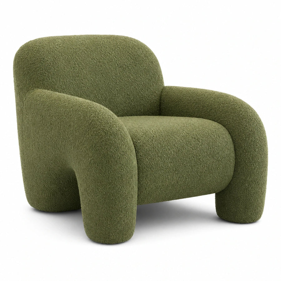 Green Boucle Tub Armchair with Rounded Silhouette