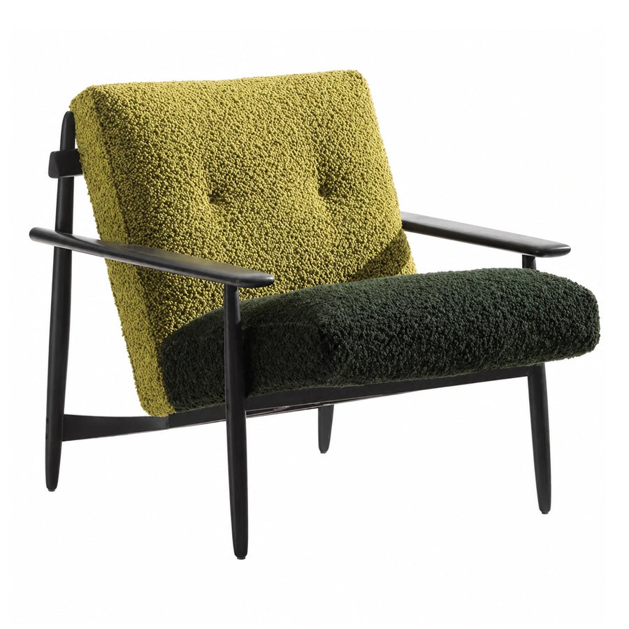 Green Boucle Armchair with Black Wood Frame