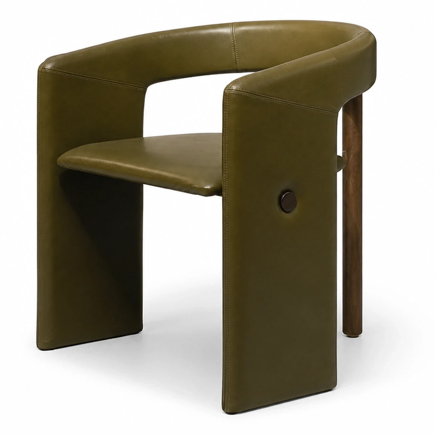 Green Leather Armchair with Wooden Legs
