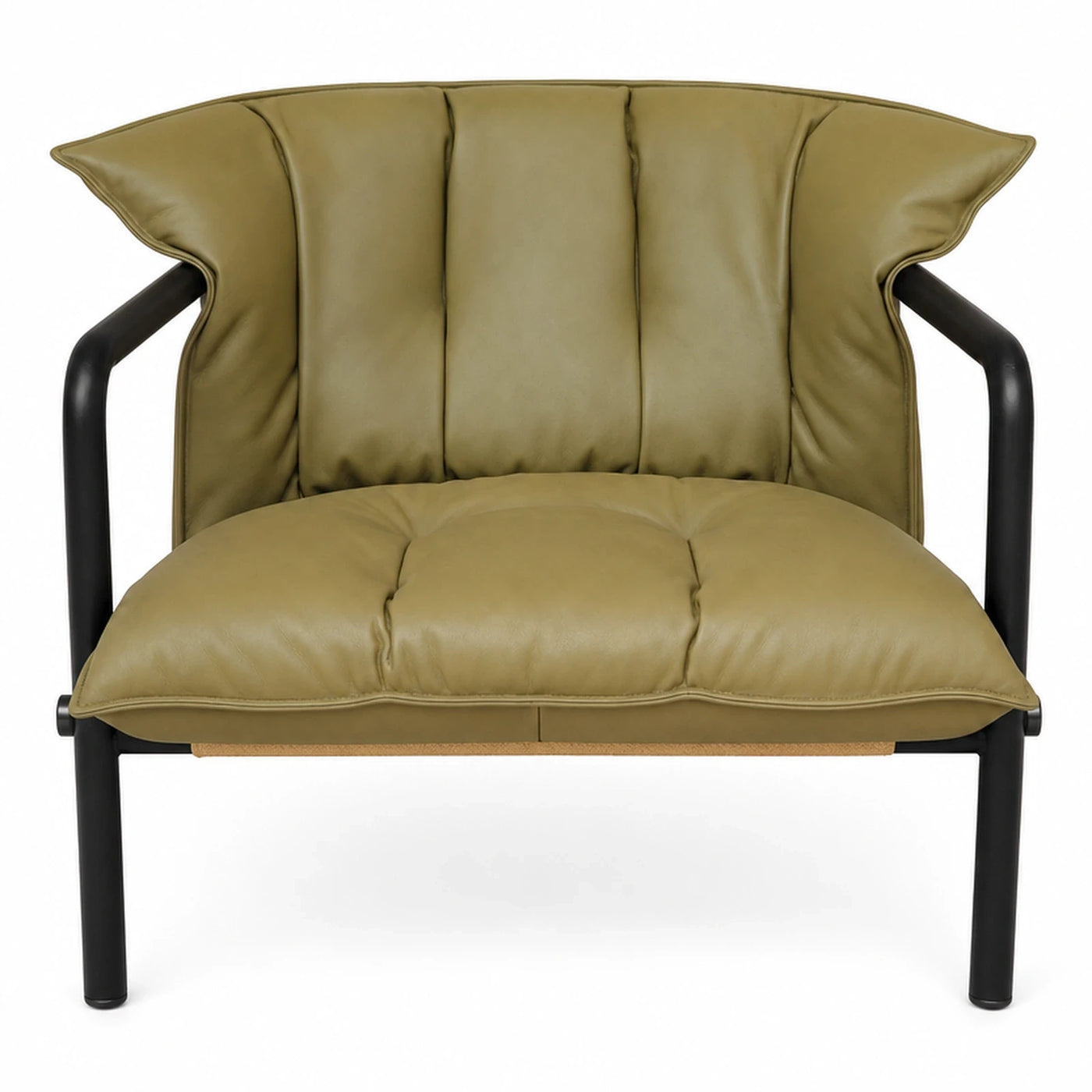 Green Leather Lounge Chair with Black Metal Frame