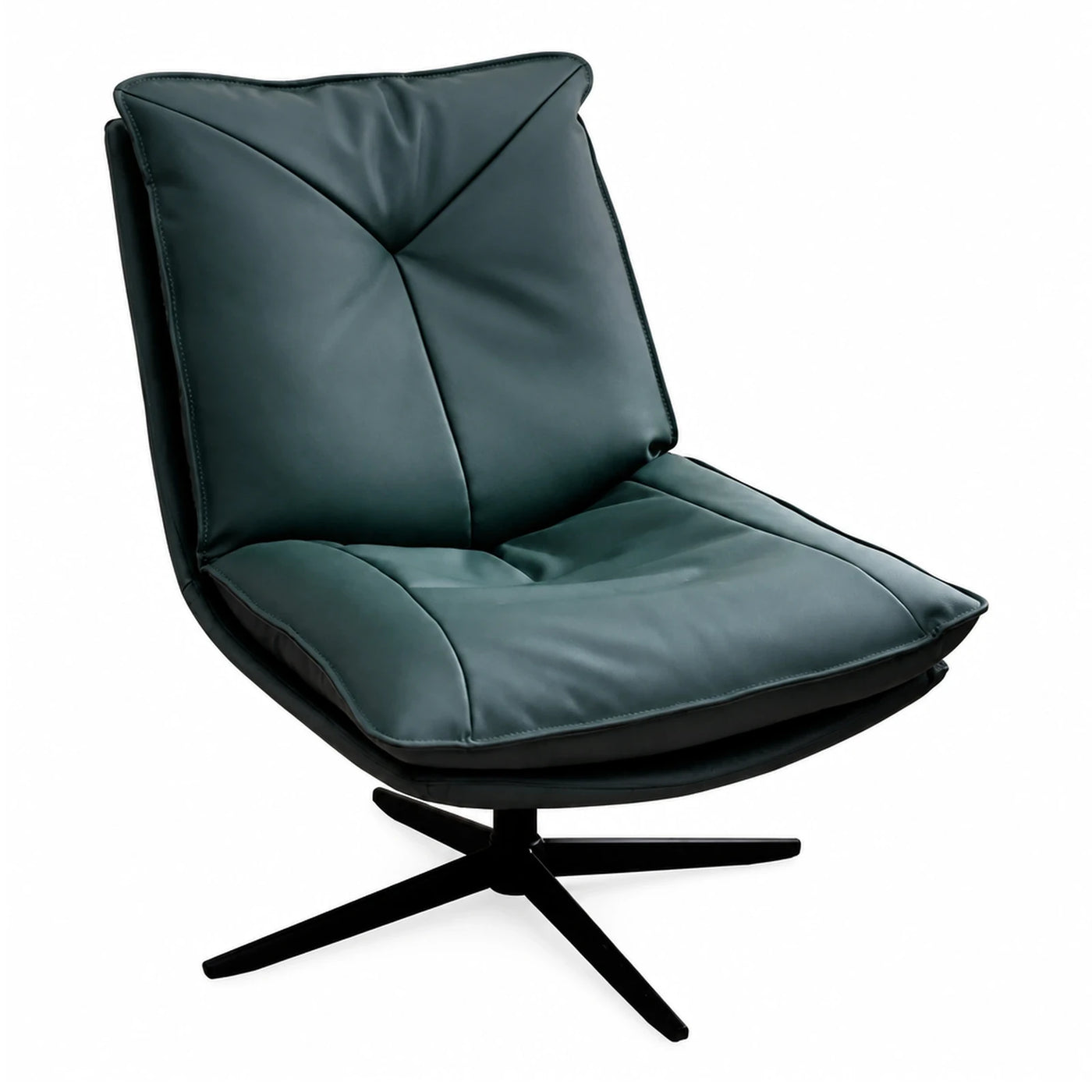 Dark Green Leather Swivel Lounge Chair with Black Base