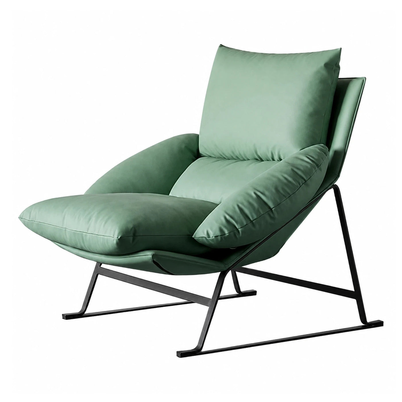 Green Velvet Lounge Chair with Black Metal Frame