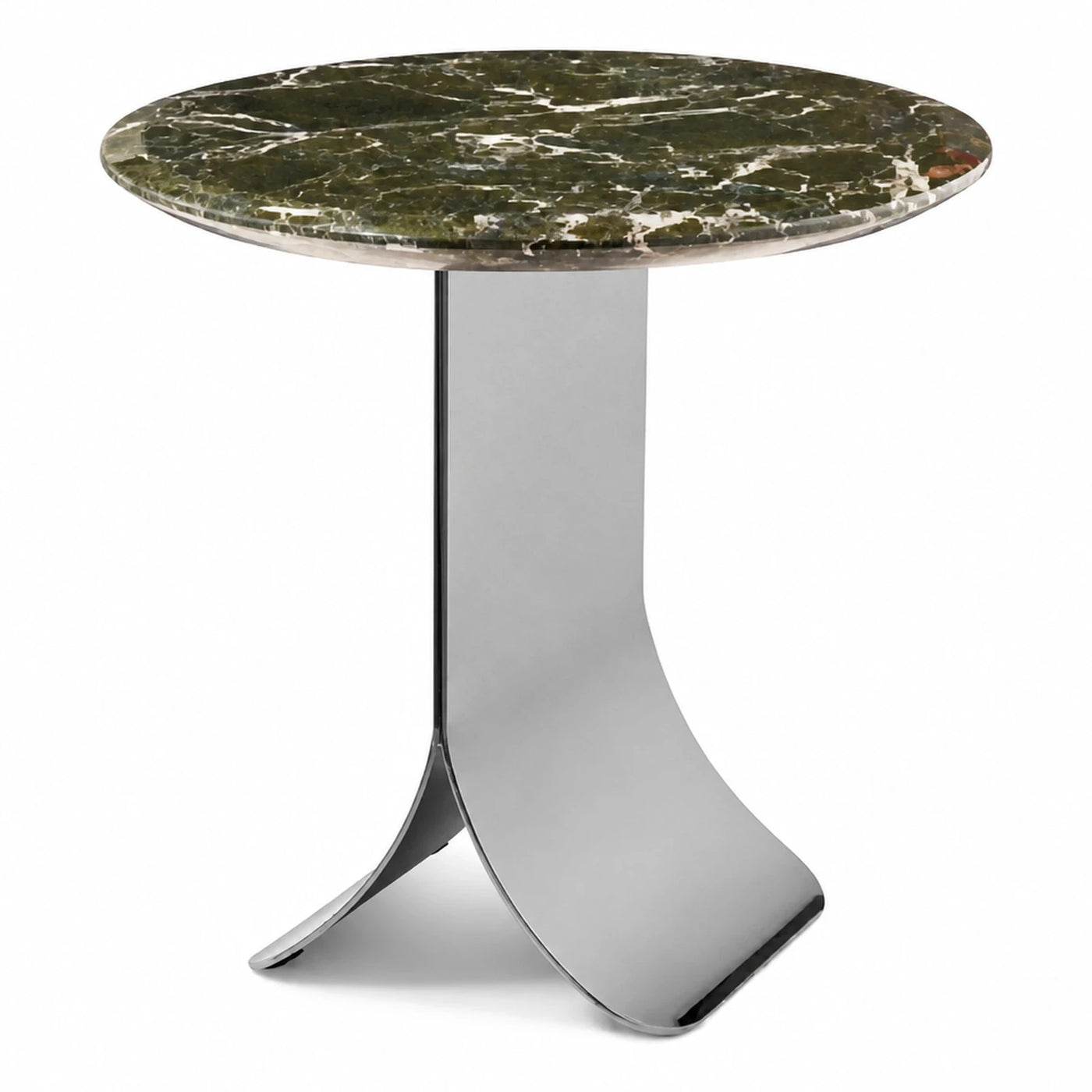 Green Marble Round Side Table with Chrome Base