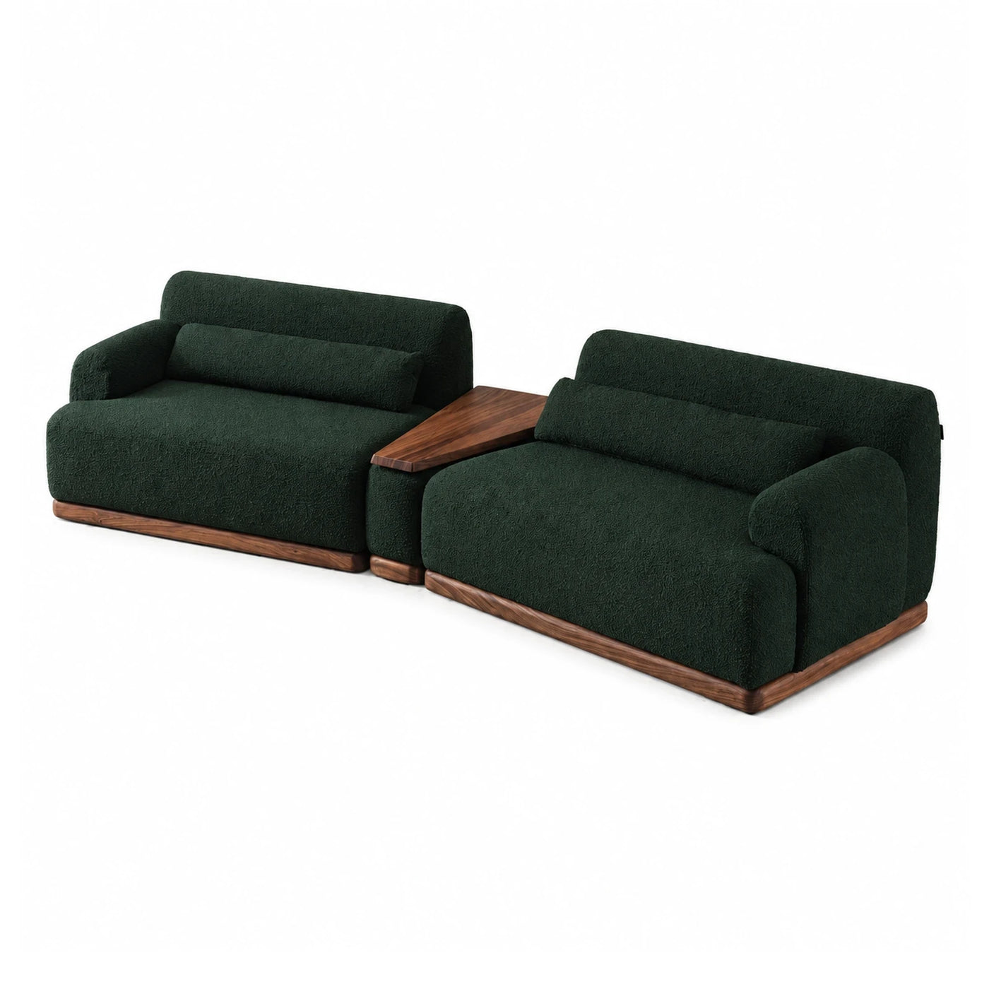 Dark Green Modular Sofa with Wooden Base and Side Table