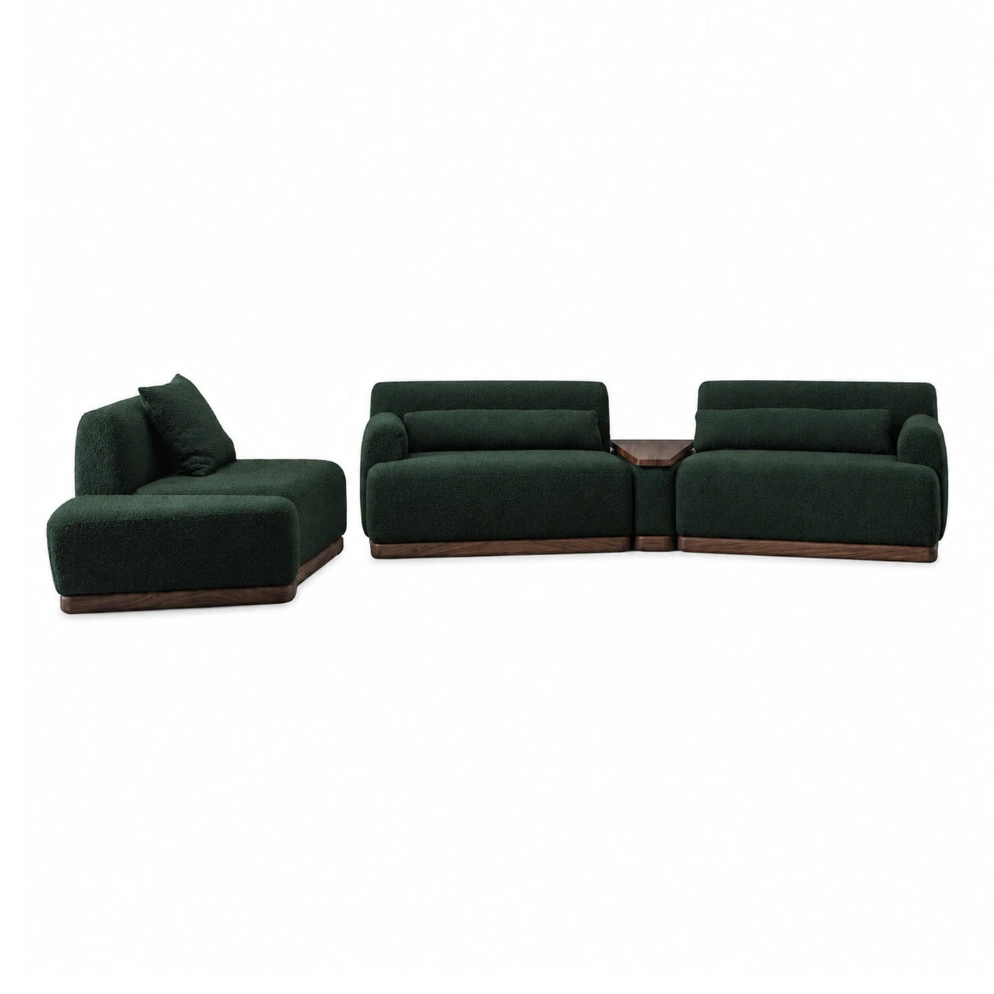 Dark Green Modular Sectional Sofa with Wood Base