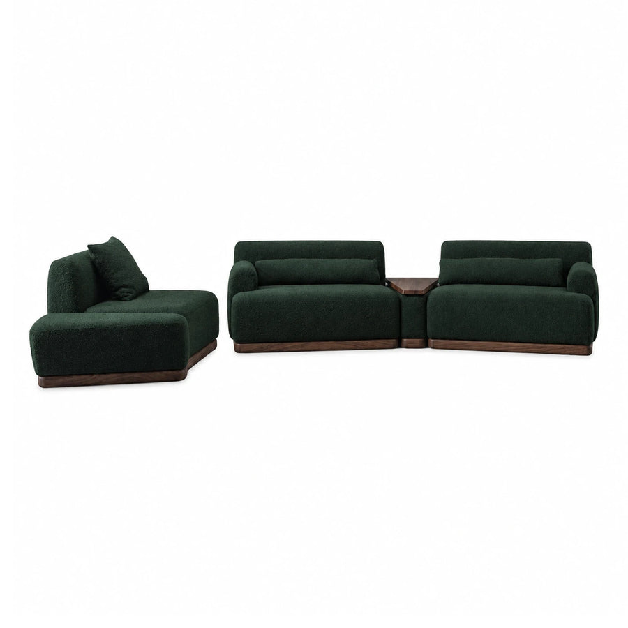 Dark Green Modular Sectional Sofa with Wood Base