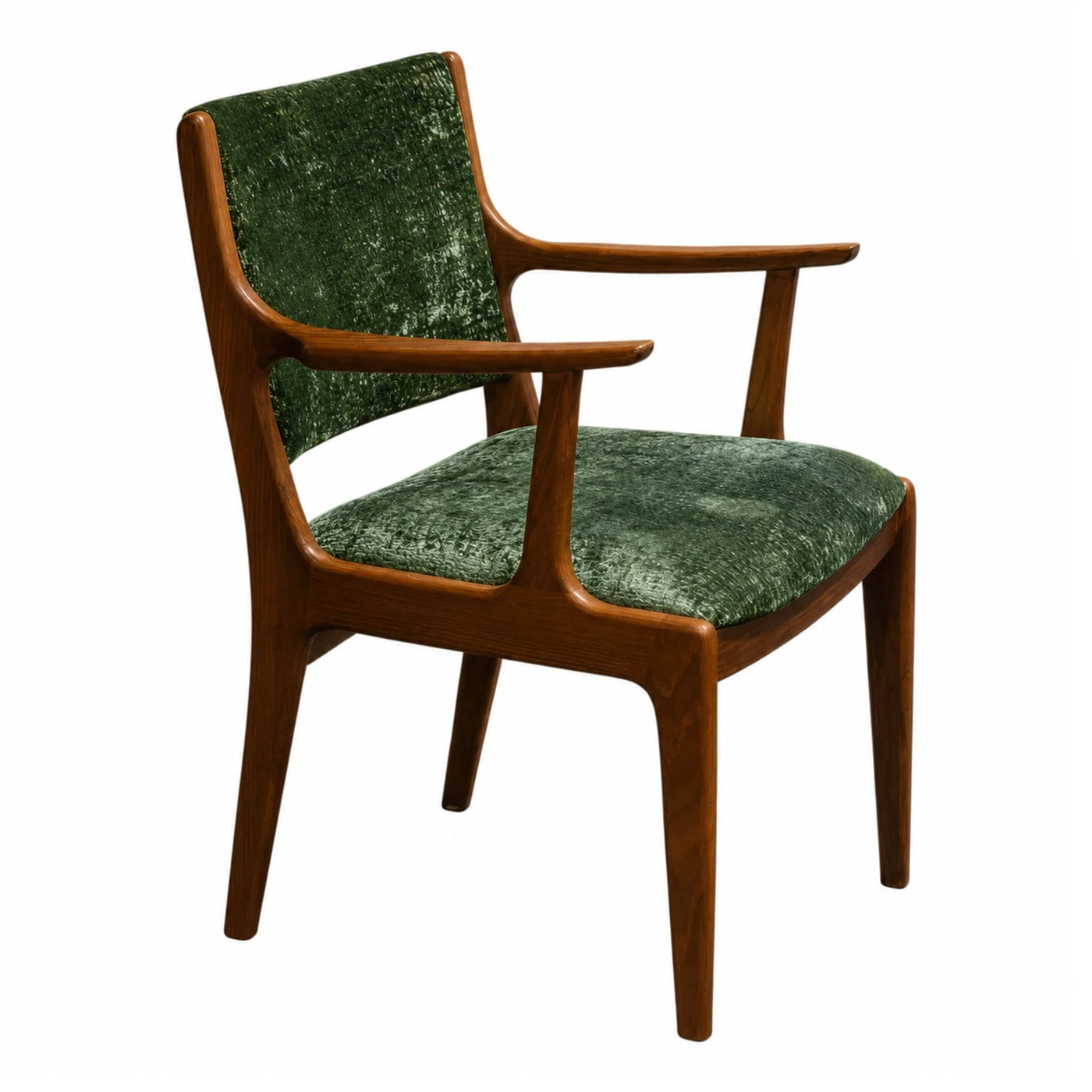 Green Velvet Upholstered Wooden Armchair