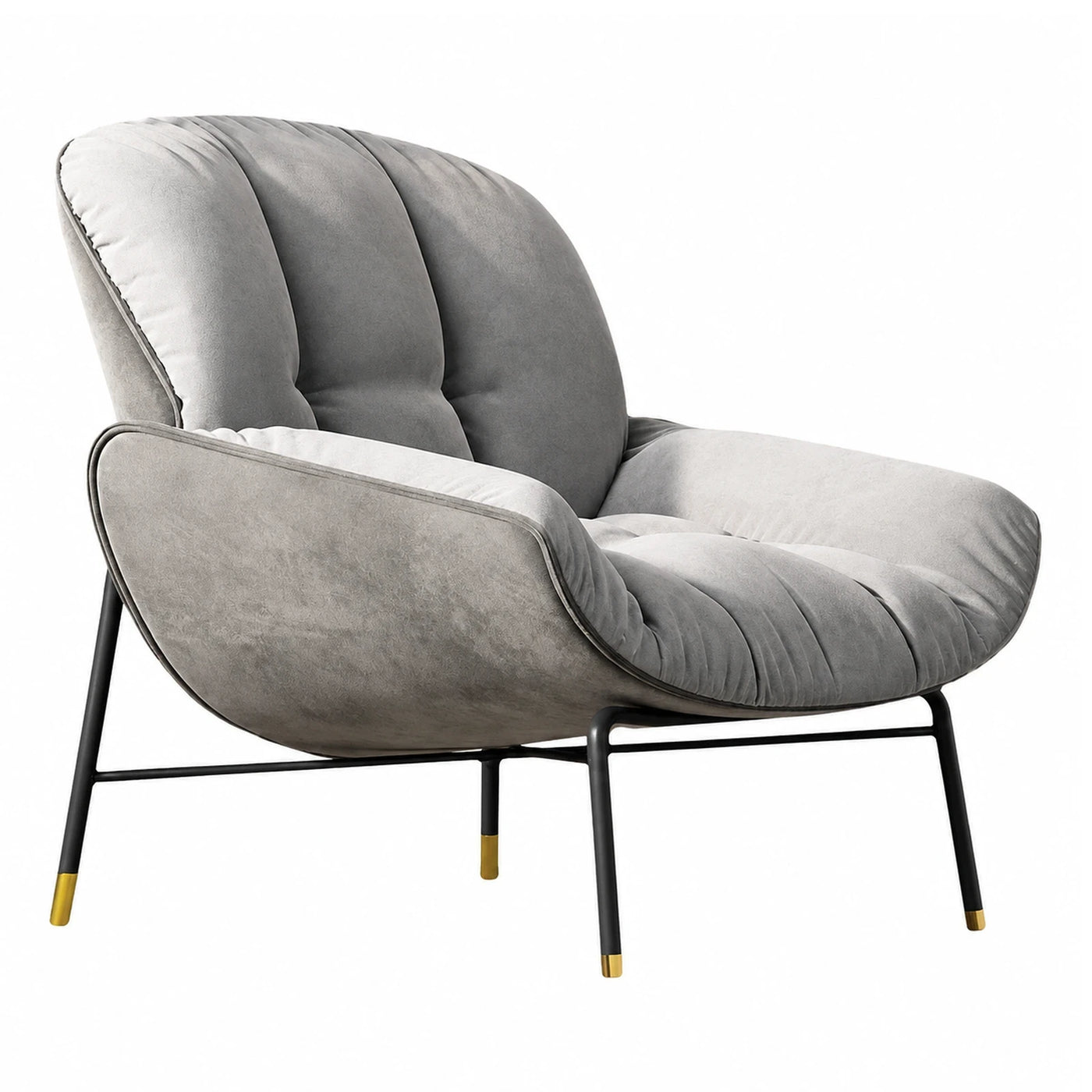 Grey Velvet Lounge Chair with Gold Accents
