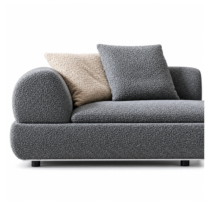 Grey Boucle Fabric Sofa with Rounded Armrests