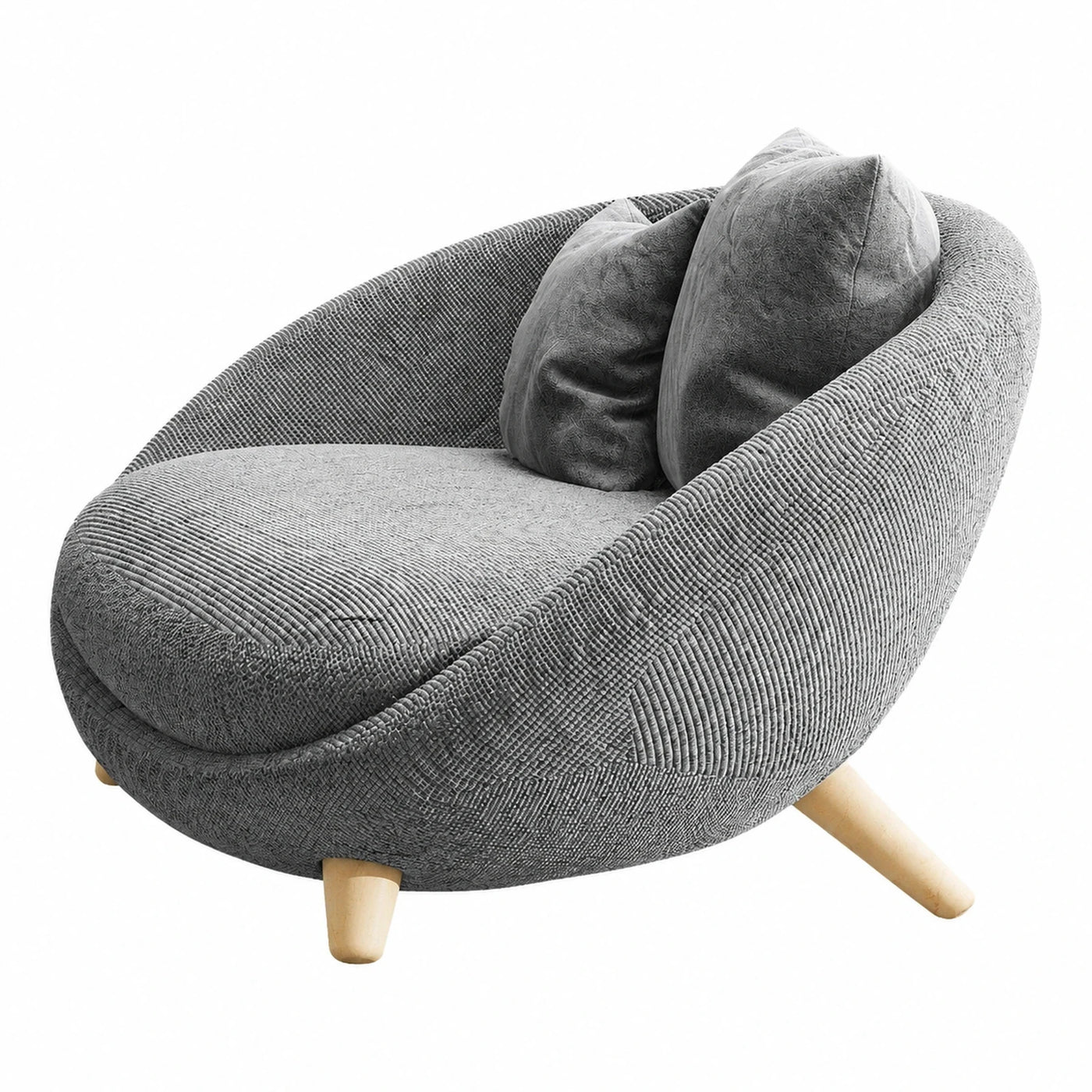 Grey Corduroy Curved Lounge Chair with Wooden Legs