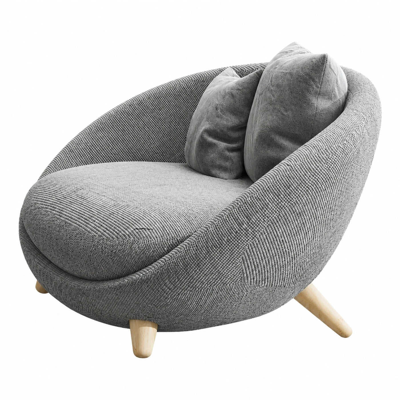 Fabric Wide Plank Grey Corduroy Lounge Chair with Wooden Legs
