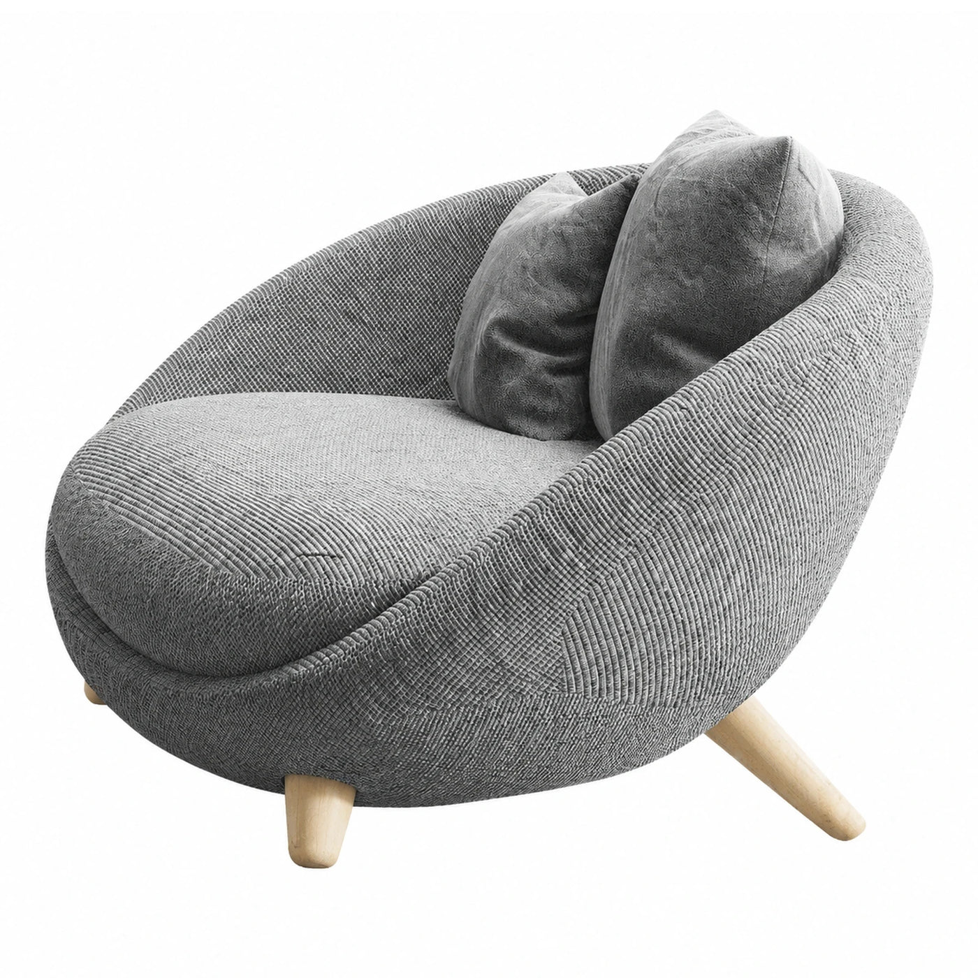Fabric Linear Grey Corduroy Lounge Chair with Wooden Legs