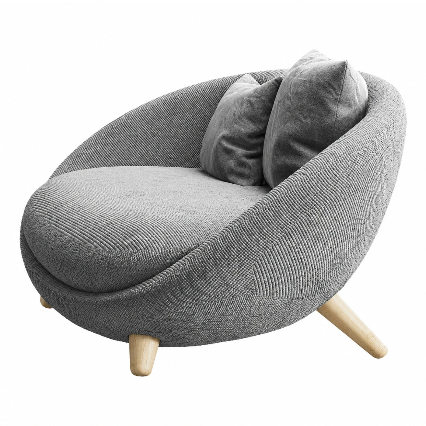 Grey Corduroy Lounge Chair with Wooden Legs