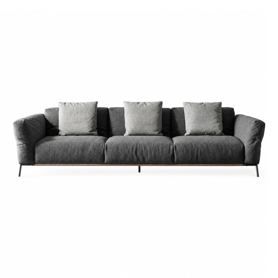 Grey Fabric Three-Seater Sofa with Metal Legs