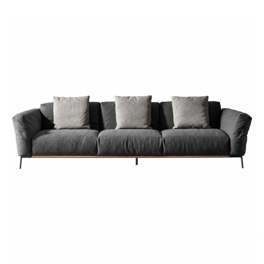 Grey Fabric Three-Seater Sofa with Wooden Base