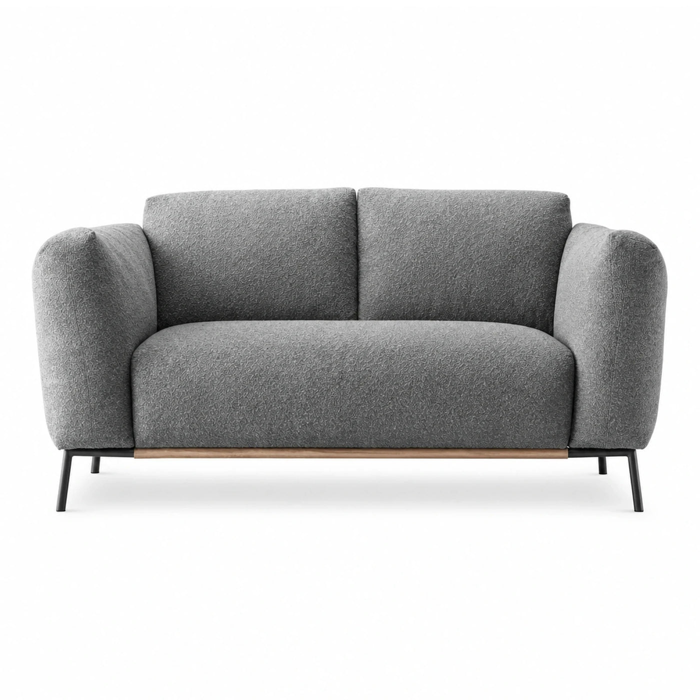 Grey Fabric Two-Seater Sofa with Wooden Base