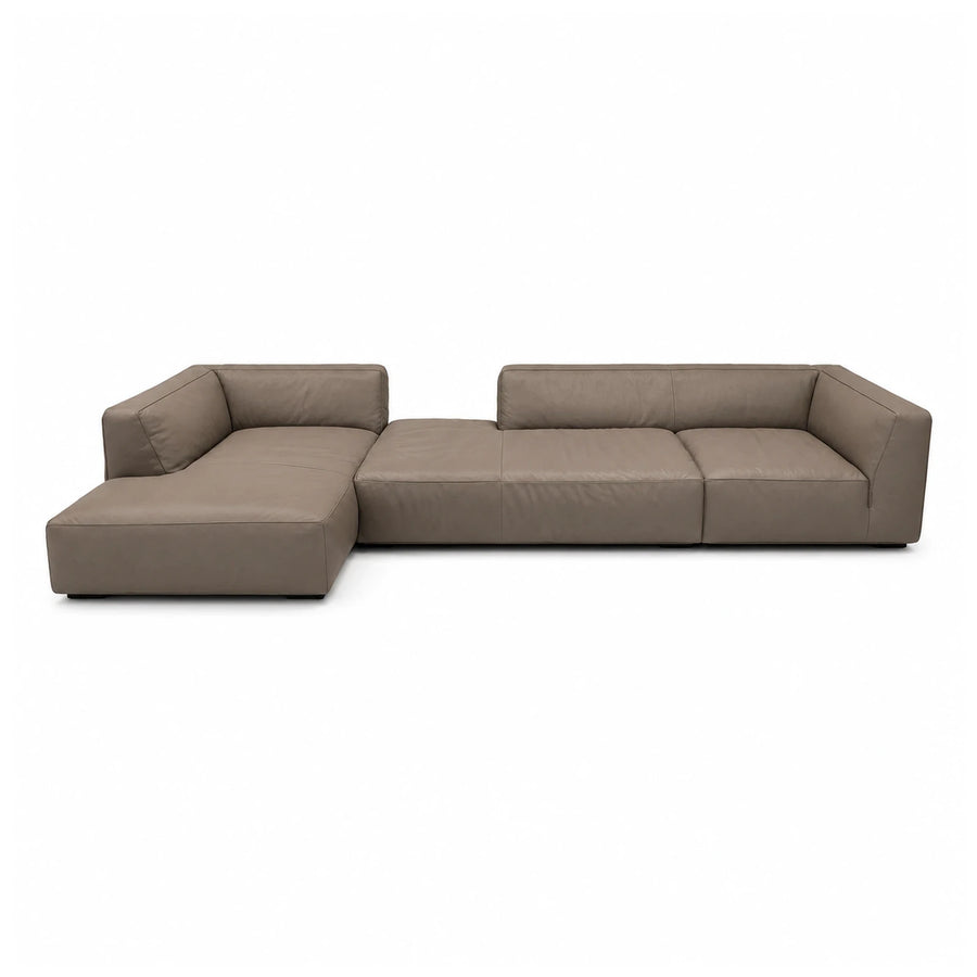 Taupe Leather L-Shaped Sectional Sofa