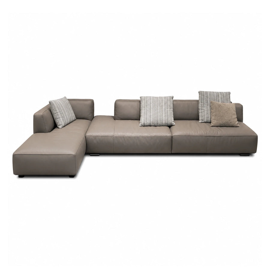 Linear Modern Grey Leather Sectional Sofa with Chaise Sectionals