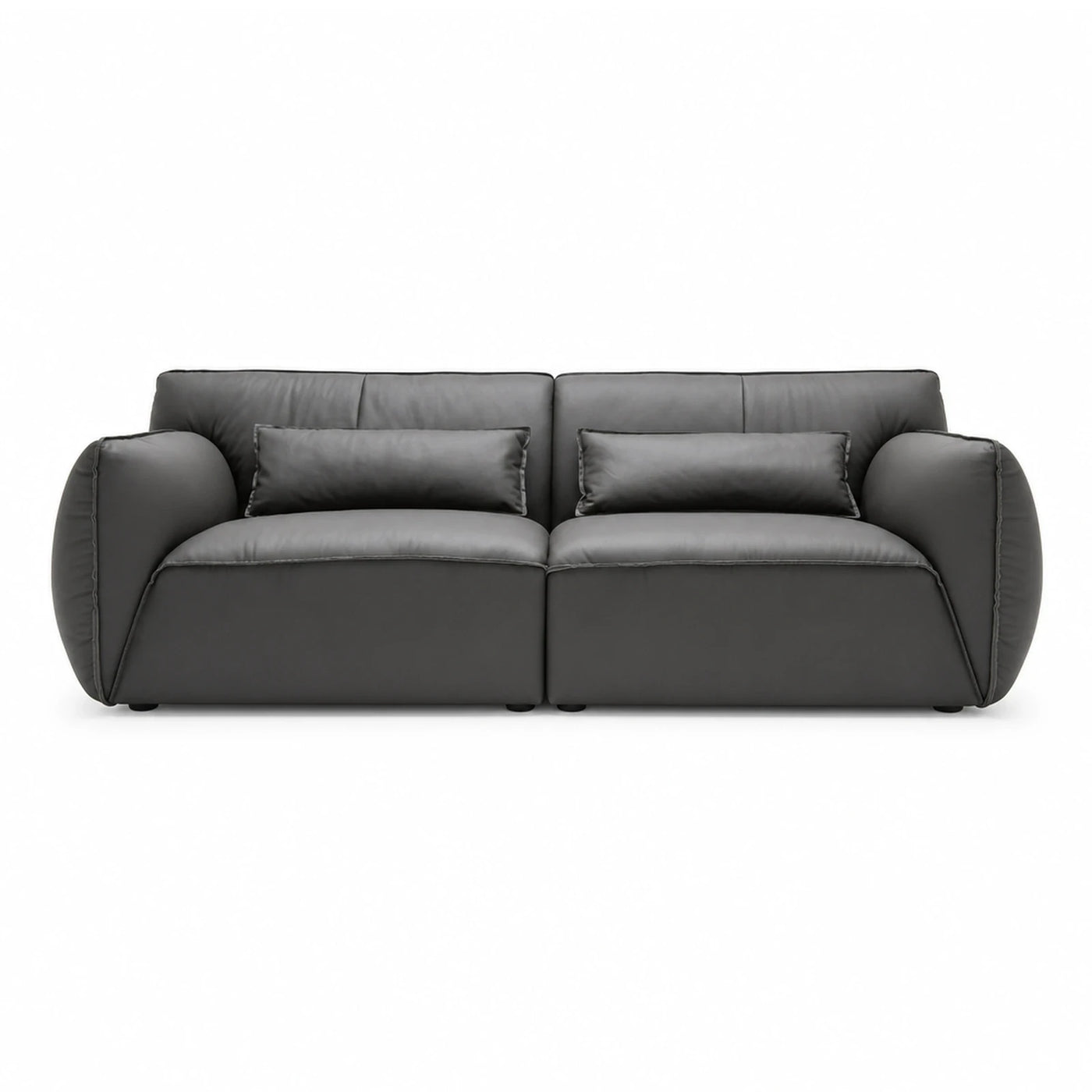 Dark Grey Leather Modular Sofa with Rounded Arms