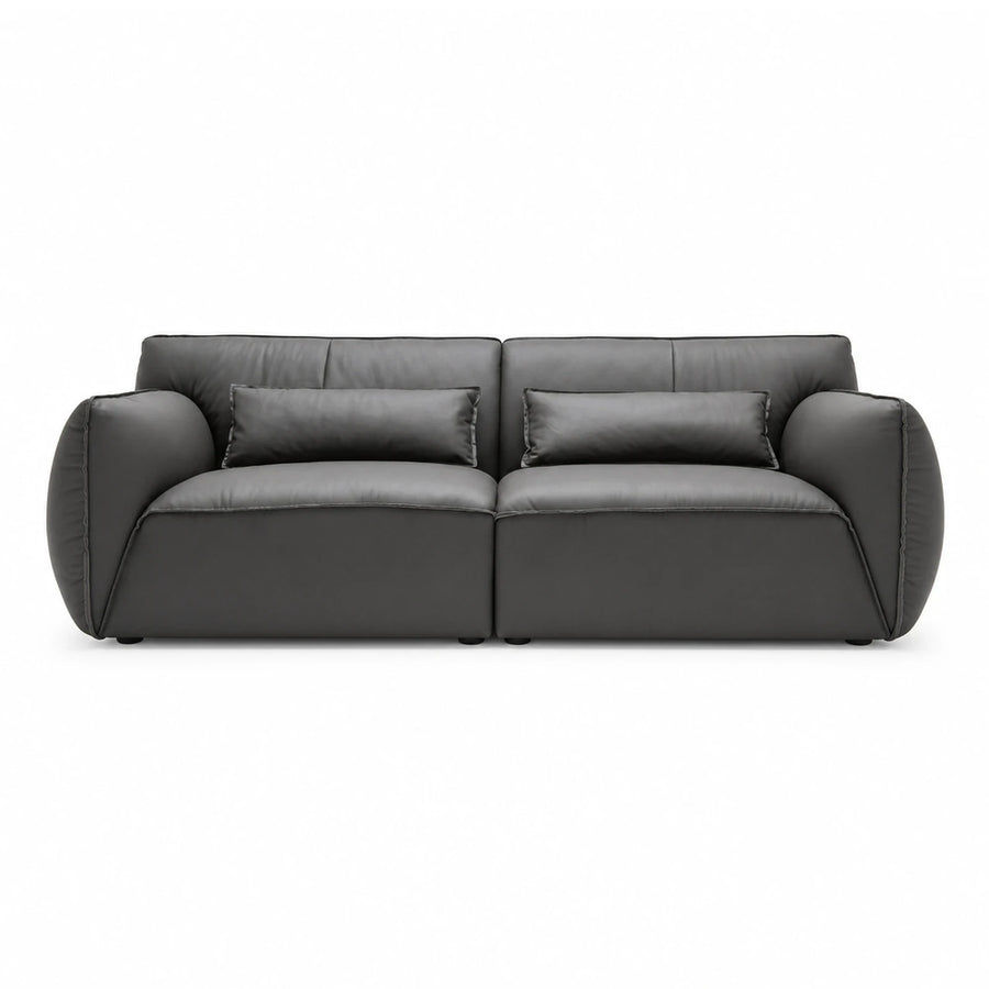 Dark Grey Leather Modular Sofa with Rounded Arms
