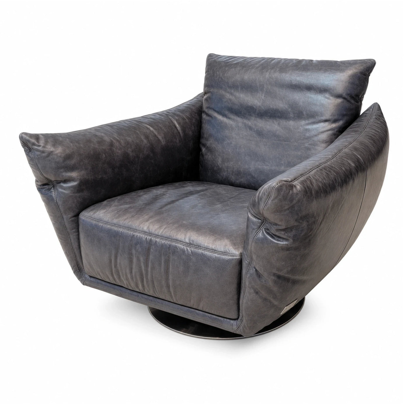 Linear Dark Grey Leather Swivel Armchair