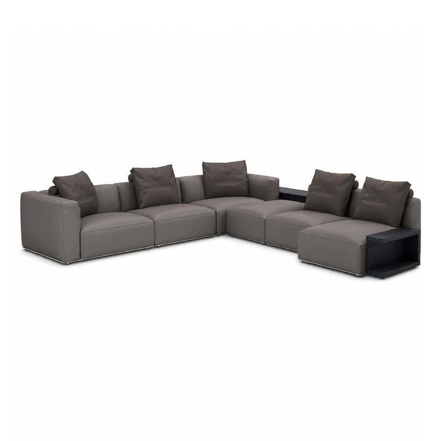 Grey Modular Sectional Sofa with Side Tables