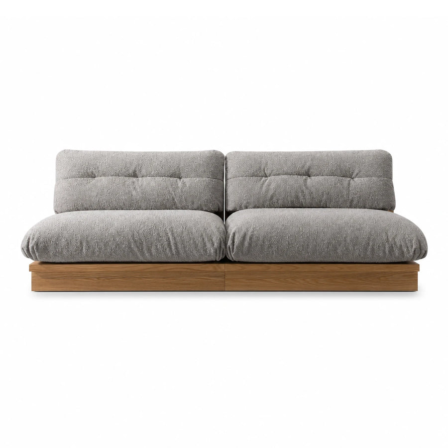 Grey Boucle Modular Sofa with Wooden Base