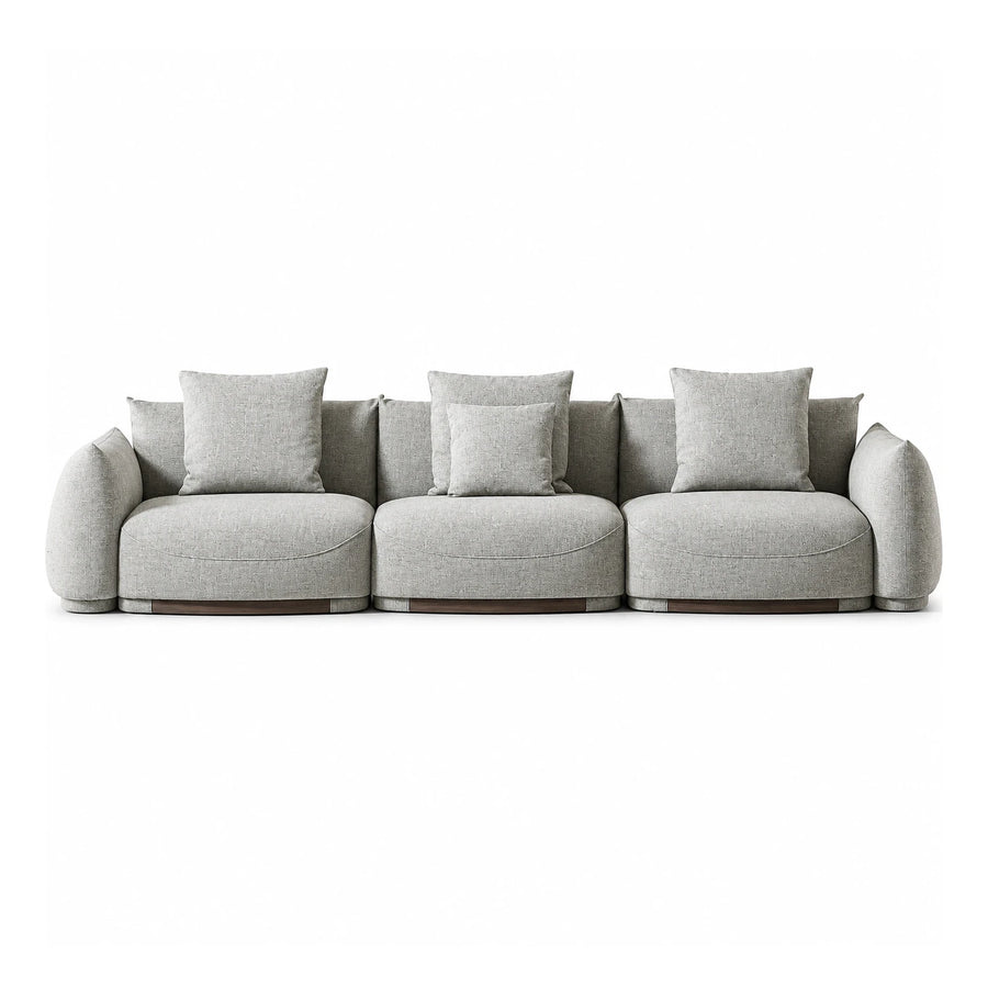 Light Grey Modular Fabric Sofa with Wooden Base