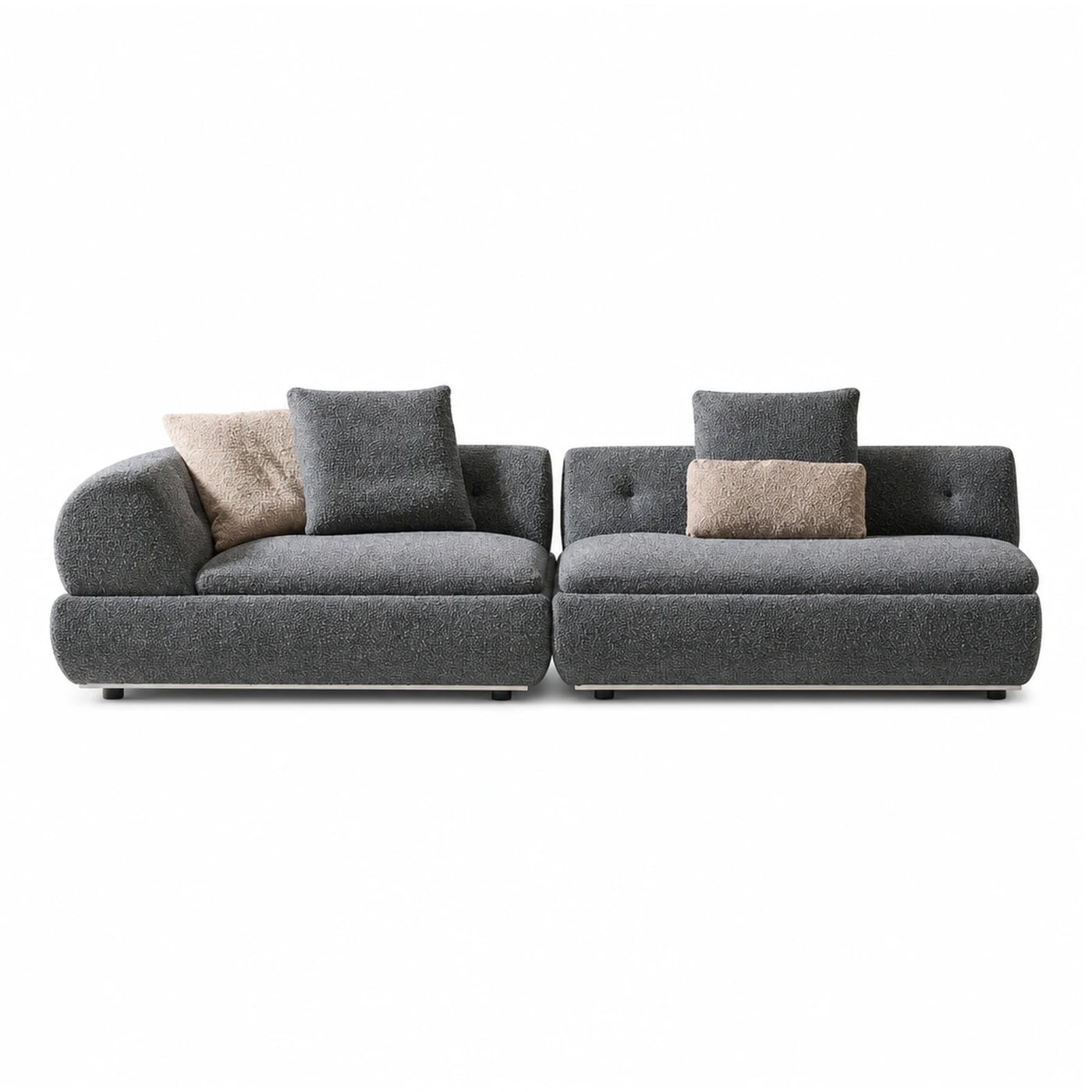 Grey Modular Boucle Sofa with Beige Pillows