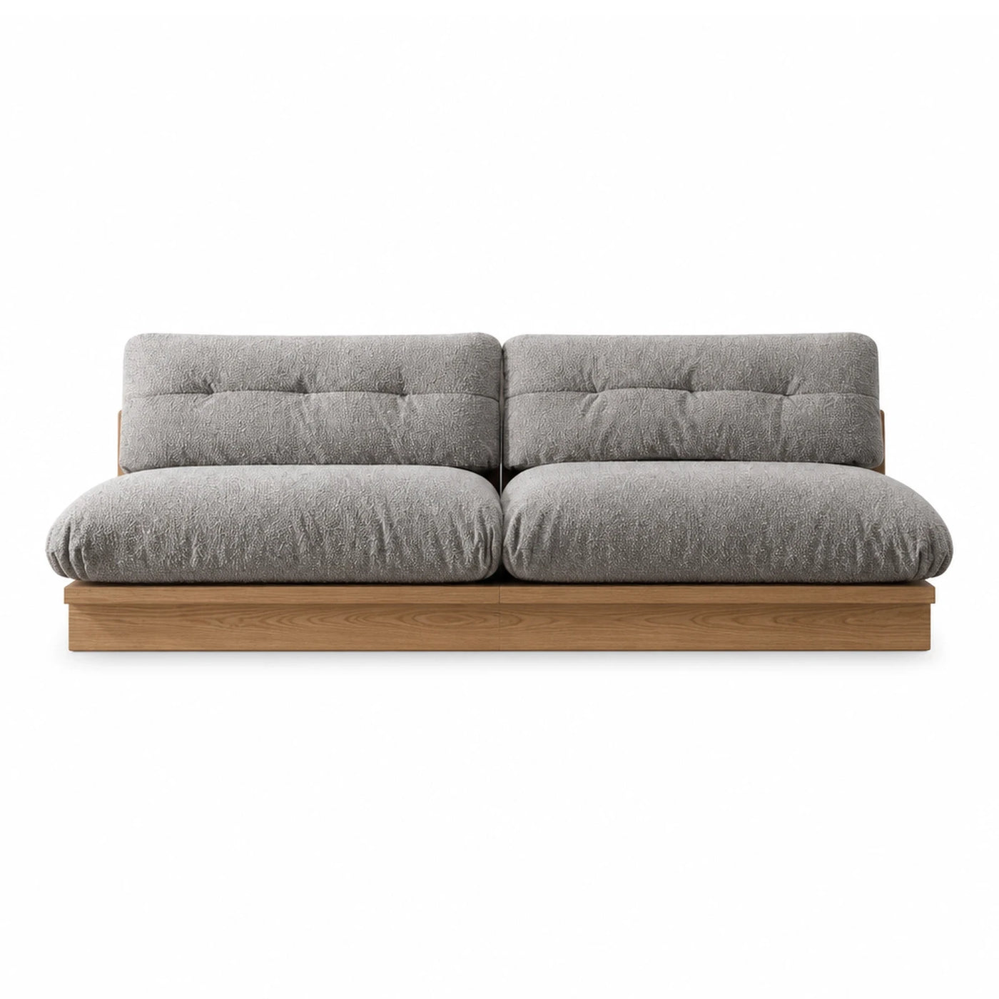 Grey Boucle Modular Sofa with Wooden Base