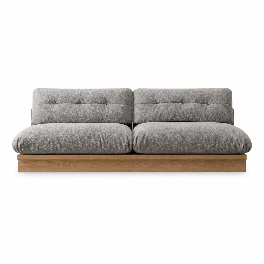 Grey Boucle Modular Sofa with Wooden Base