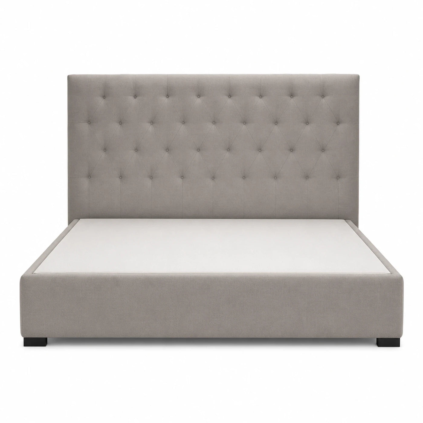 Grey Upholstered Platform Bed with Tufted Headboard