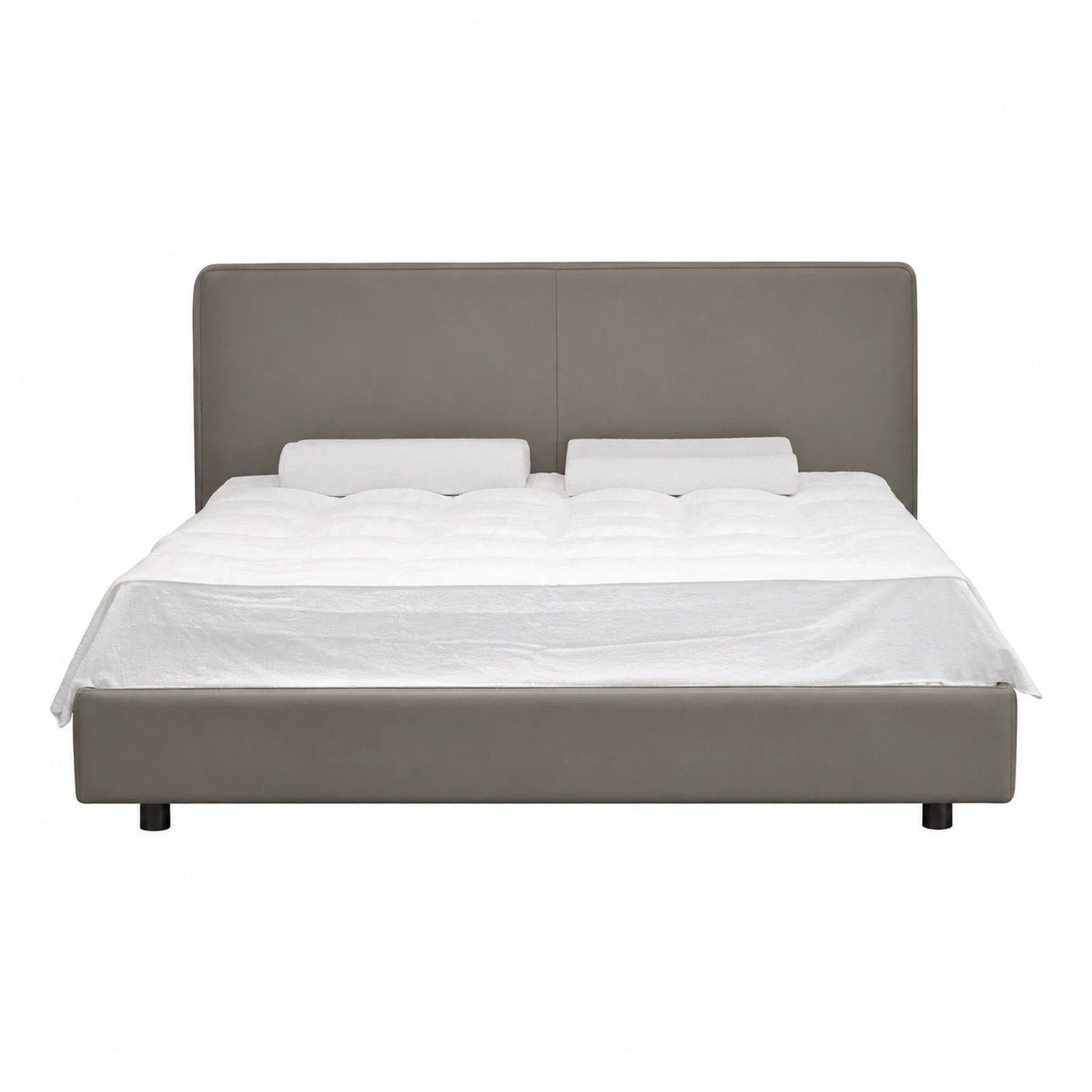 Grey Upholstered Platform Bed with Tall Headboard