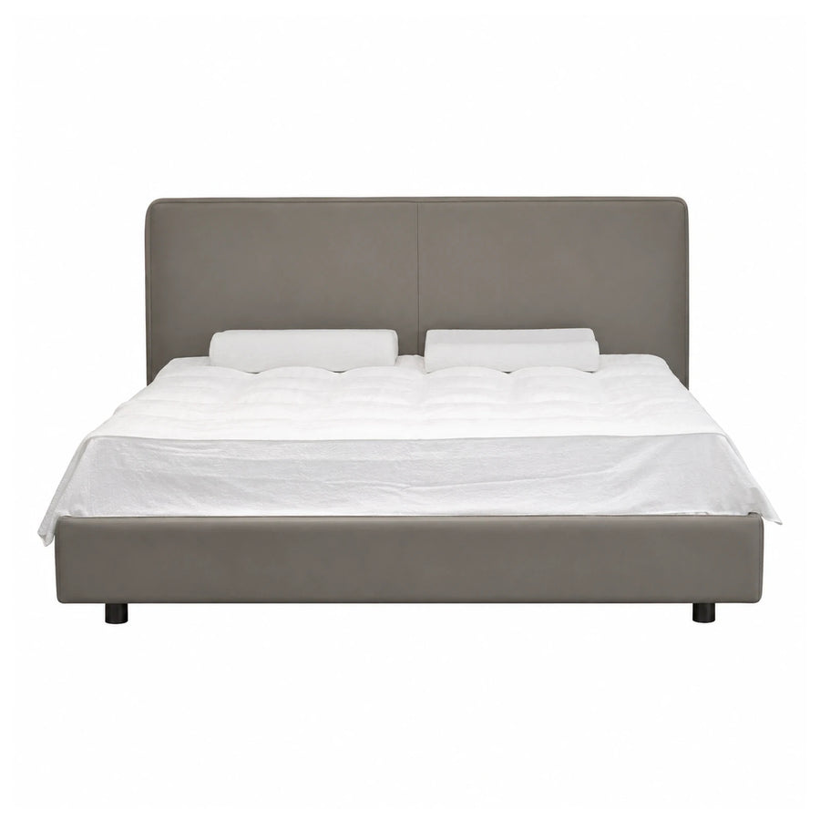 Grey Upholstered Platform Bed with Tall Headboard