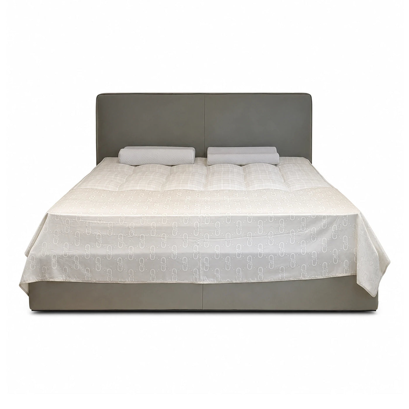 Grey Upholstered Platform Bed with Tufted Mattress