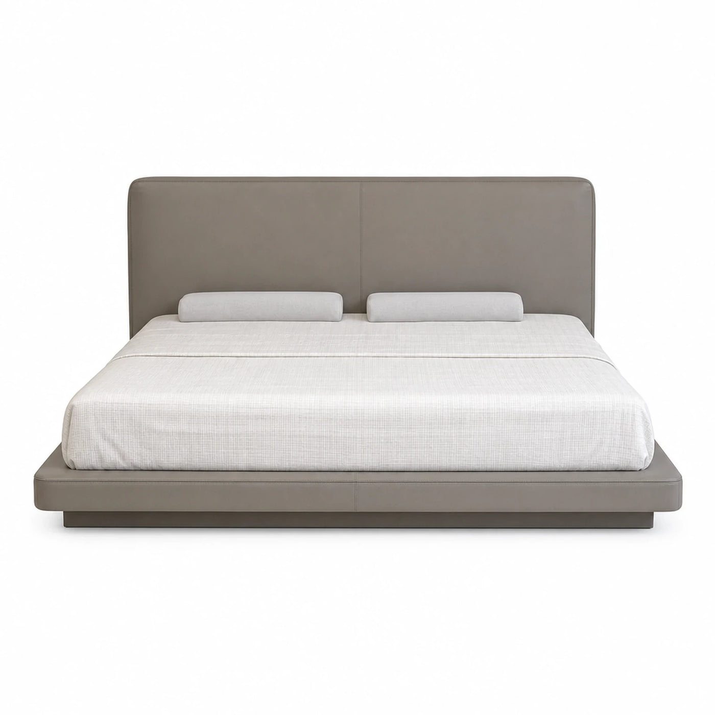 Grey Upholstered Platform Bed with Headboard