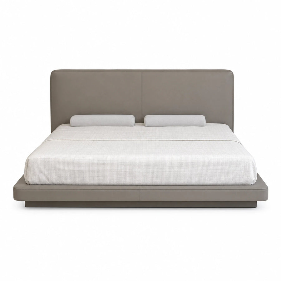 Grey Upholstered Platform Bed with Headboard