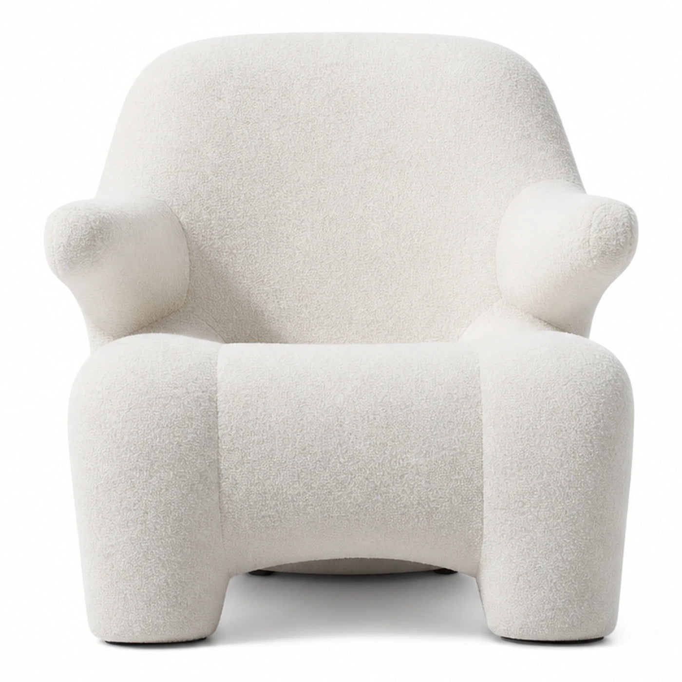 White Boucle Armchair with Rounded Silhouette