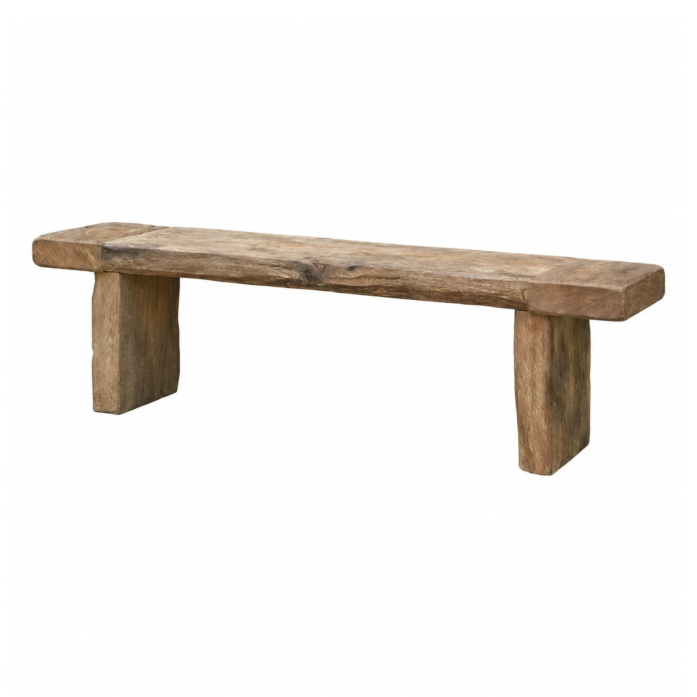 Rustic Solid Wood Bench with Block Legs