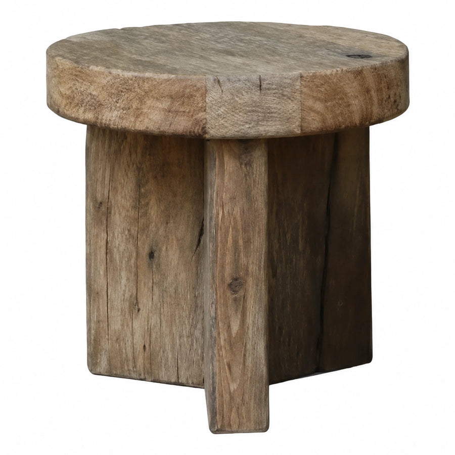 Rustic Reclaimed Wood Round Stool