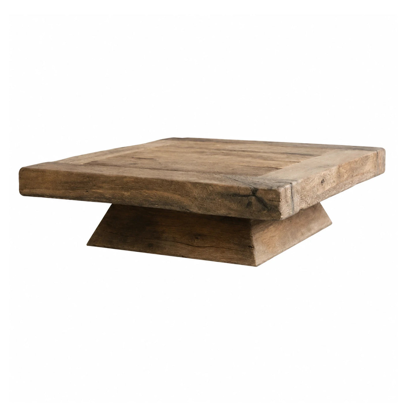 Square Reclaimed Wood Coffee Table with Pedestal Base