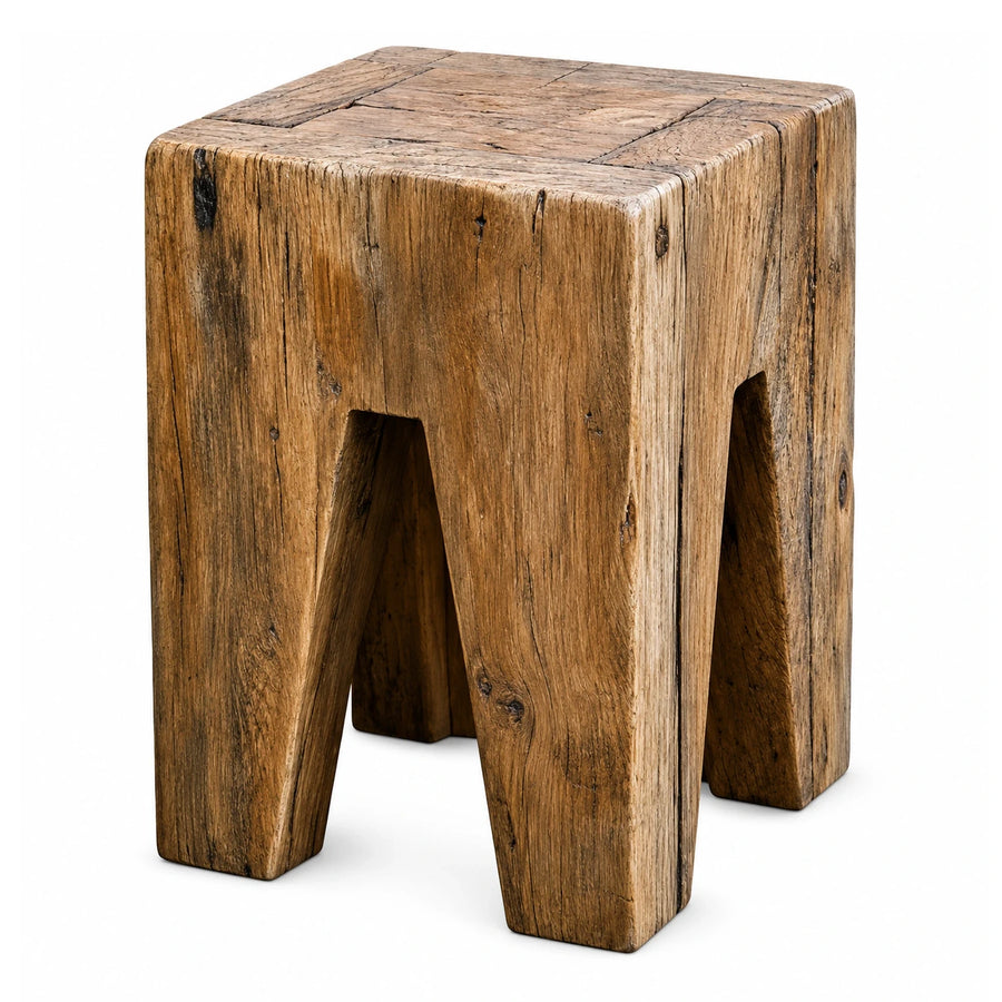 Rustic Solid Wood Block Stool