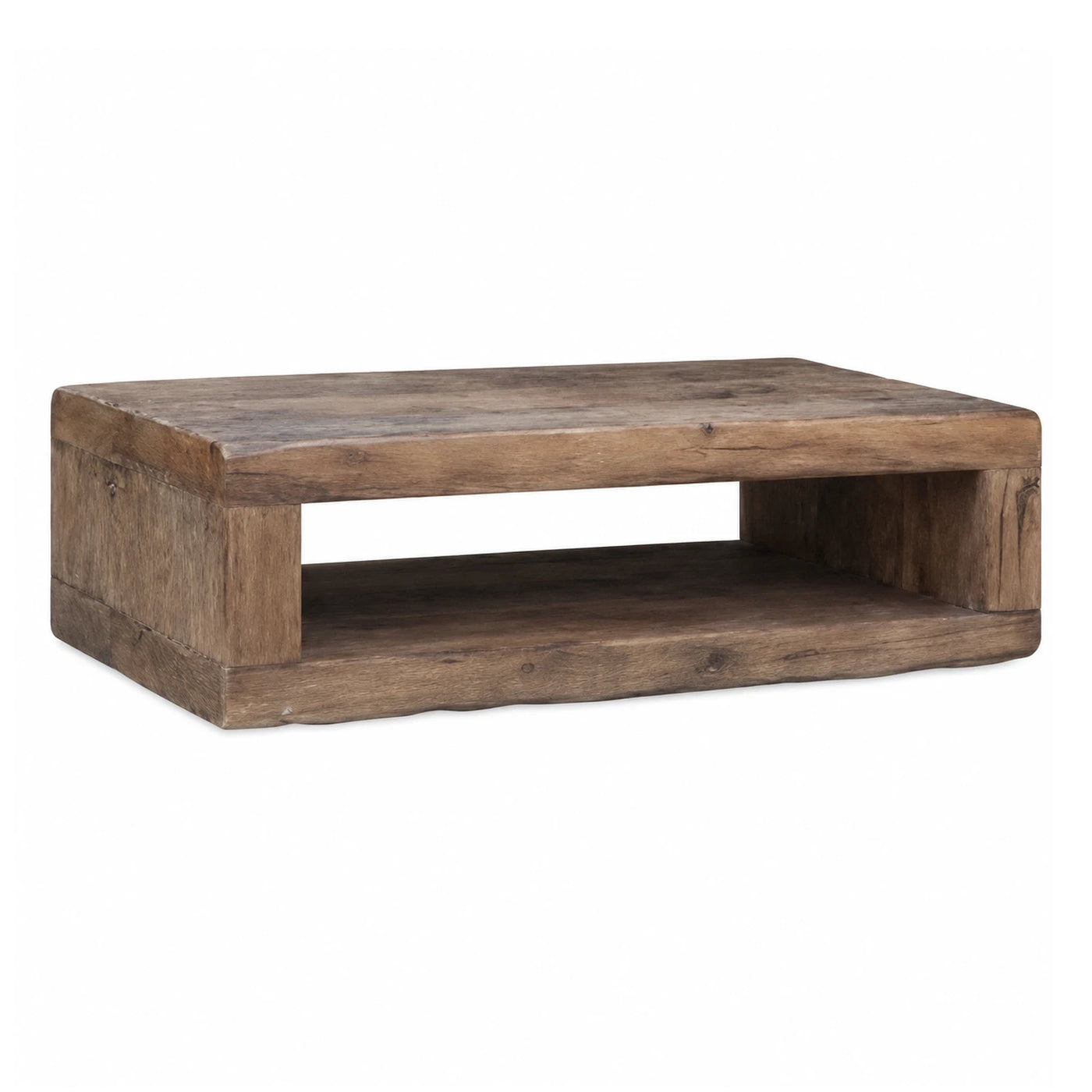 Rustic Solid Wood Coffee Table with Open Shelf