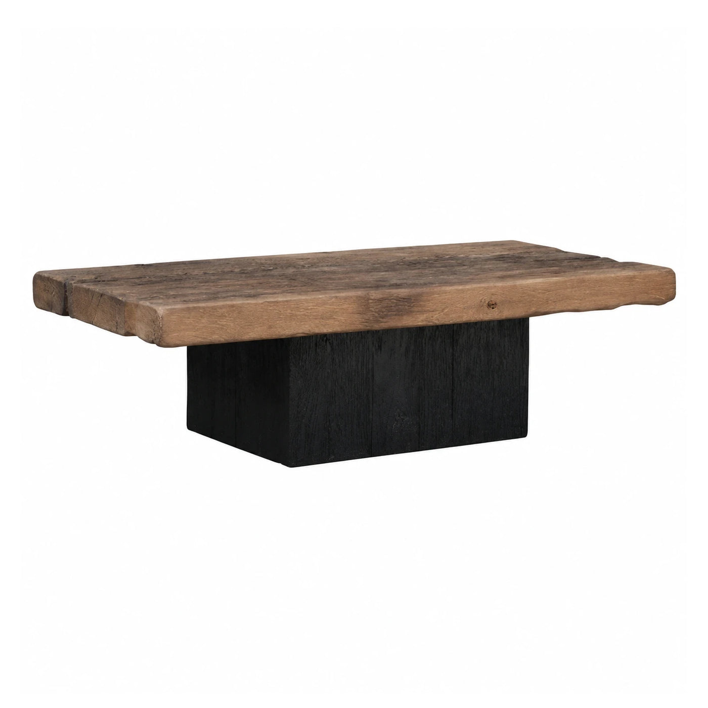 Rustic Live Edge Wood Coffee Table with Black Block Base
