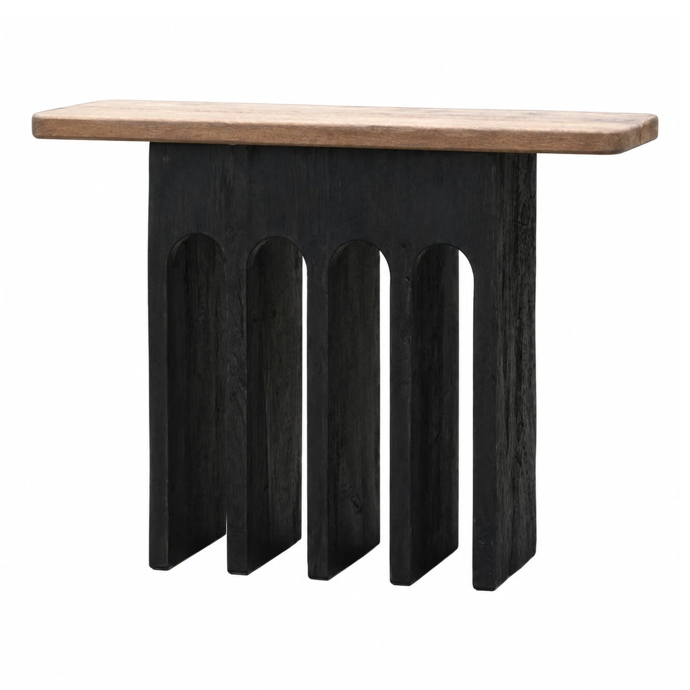 Black Wood Console Table with Natural Top