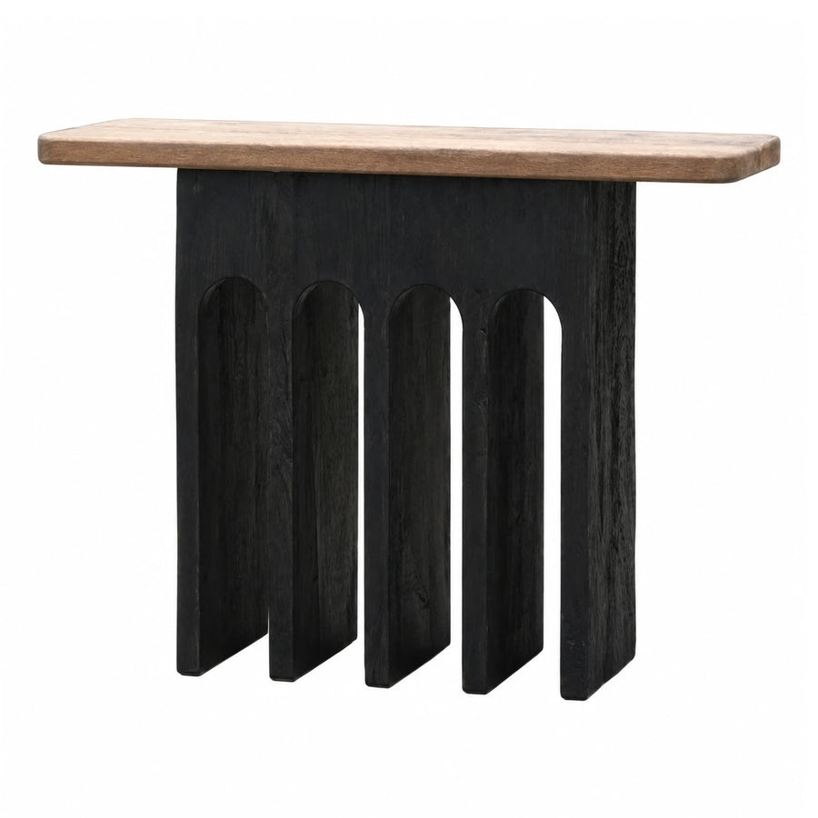 Black Wood Console Table with Natural Top