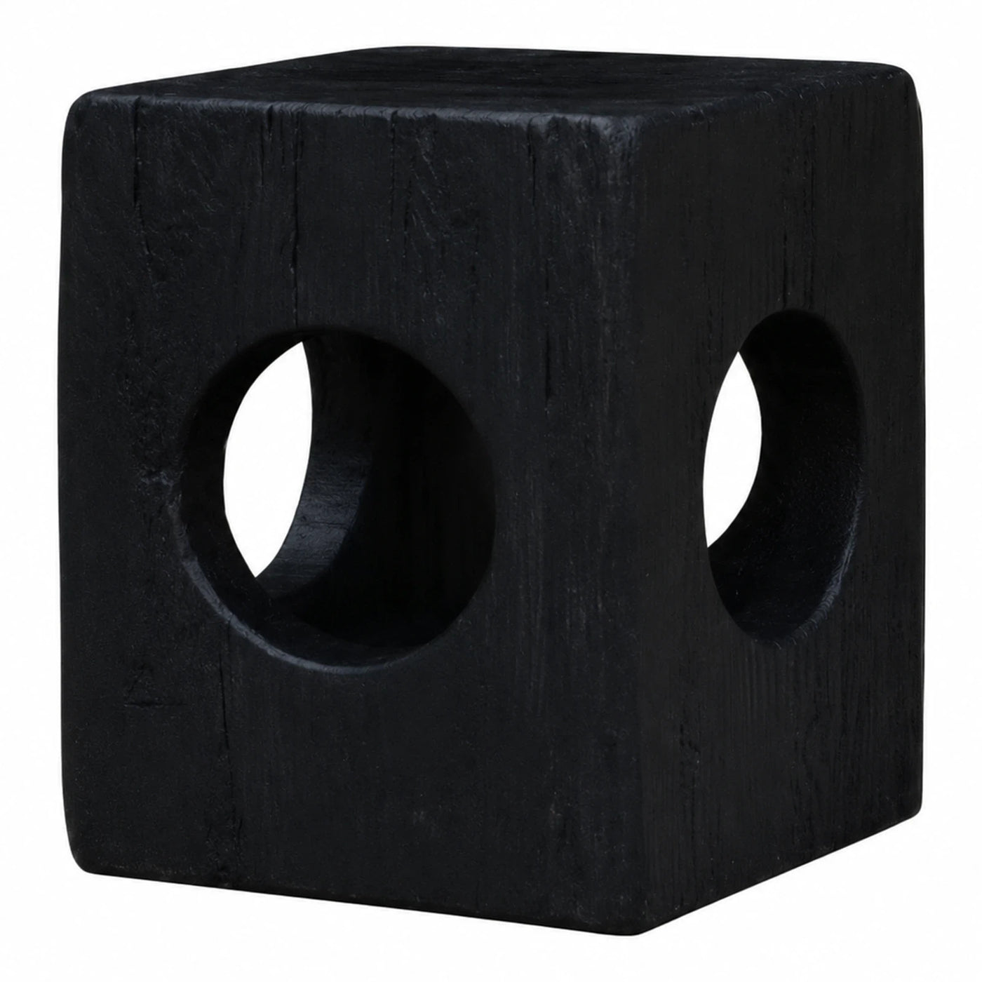 Black Wooden Cube Stool with Side Cutouts