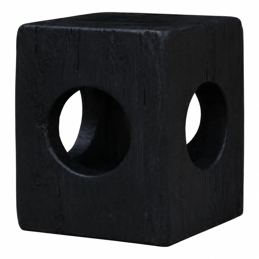 Black Wooden Cube Stool with Side Cutouts